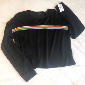 Mm Mm Mm Long sleeve Black shirt w/ Rainbow Stripe